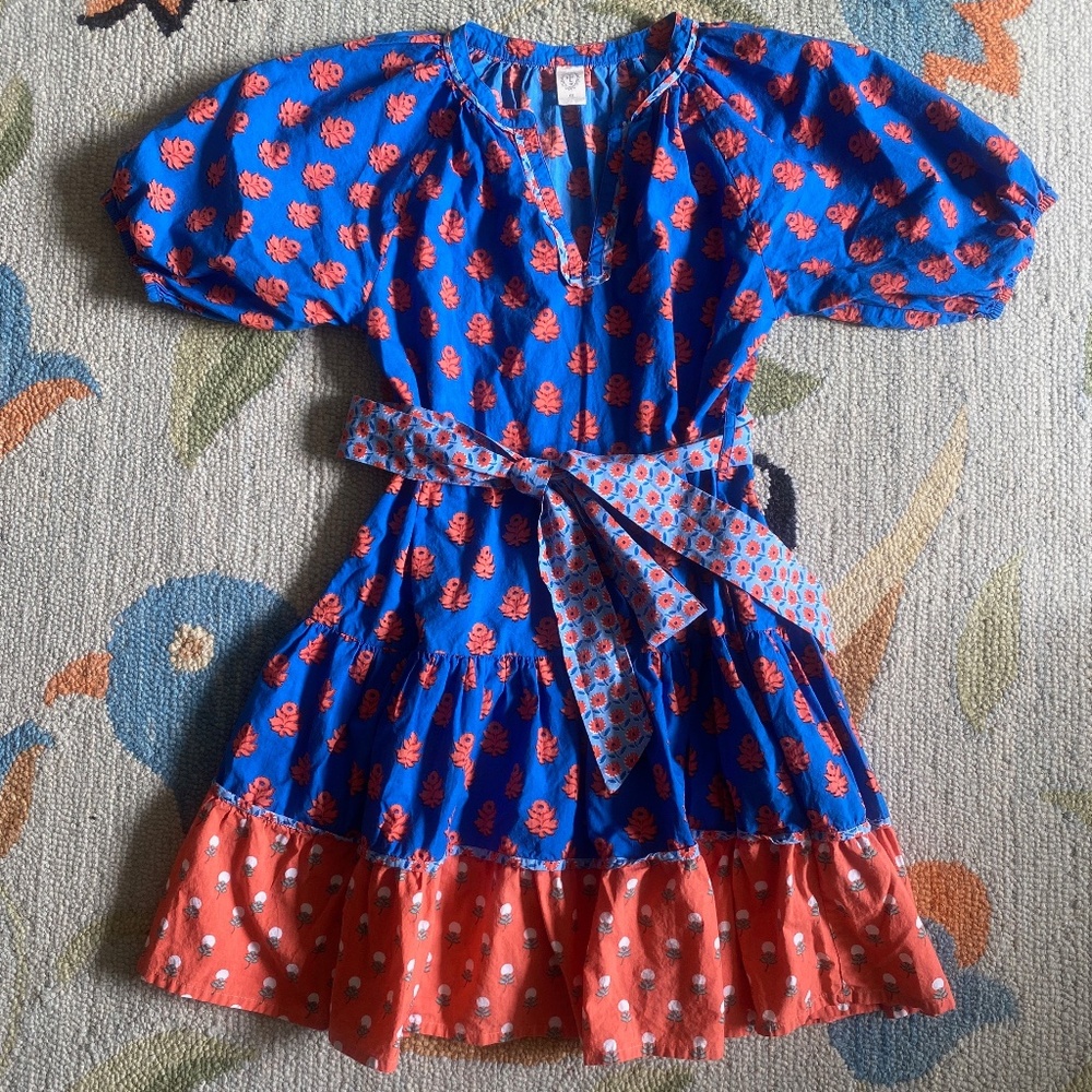 Printfresh I Walk in the Park Dress I Zinnia Print I Nautical Blue & Coral